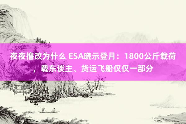 夜夜撸改为什么 ESA晓示登月：1800公斤载荷，载东谈主、货运飞船仅仅一部分