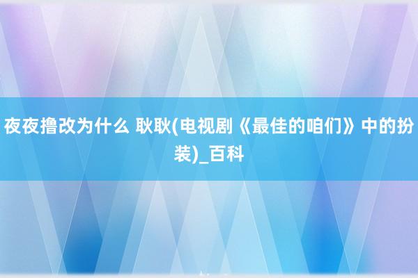 夜夜撸改为什么 耿耿(电视剧《最佳的咱们》中的扮装)_百科