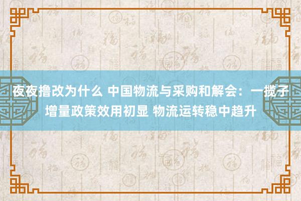 夜夜撸改为什么 中国物流与采购和解会：一揽子增量政策效用初显 物流运转稳中趋升